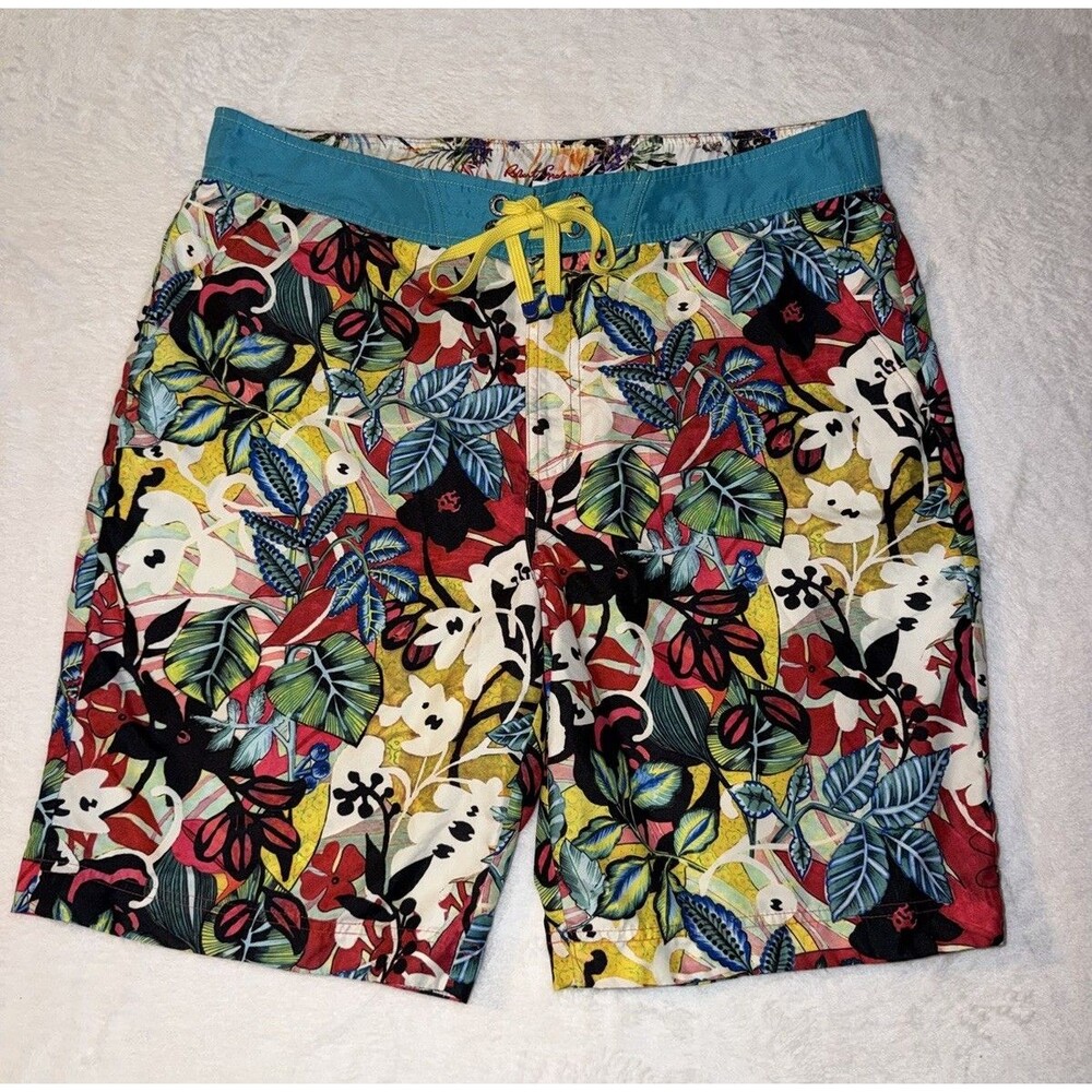 Robert Graham Mens Swim Trunks Sz 38 Tropical Floral Board Shorts Mesh Lined 9"